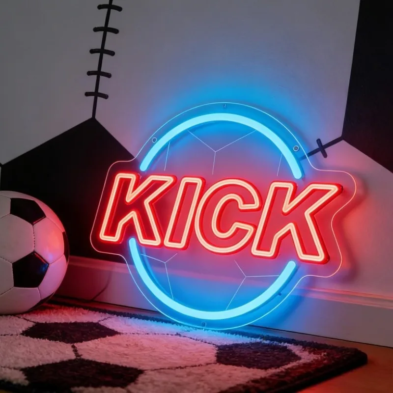 

Неоновая вывеска KICK с футбольным декором, светодиодное настенное искусство для спортивного бара, игровой комнаты, домашнего спортзала, мотивационный подарок для фанатов
