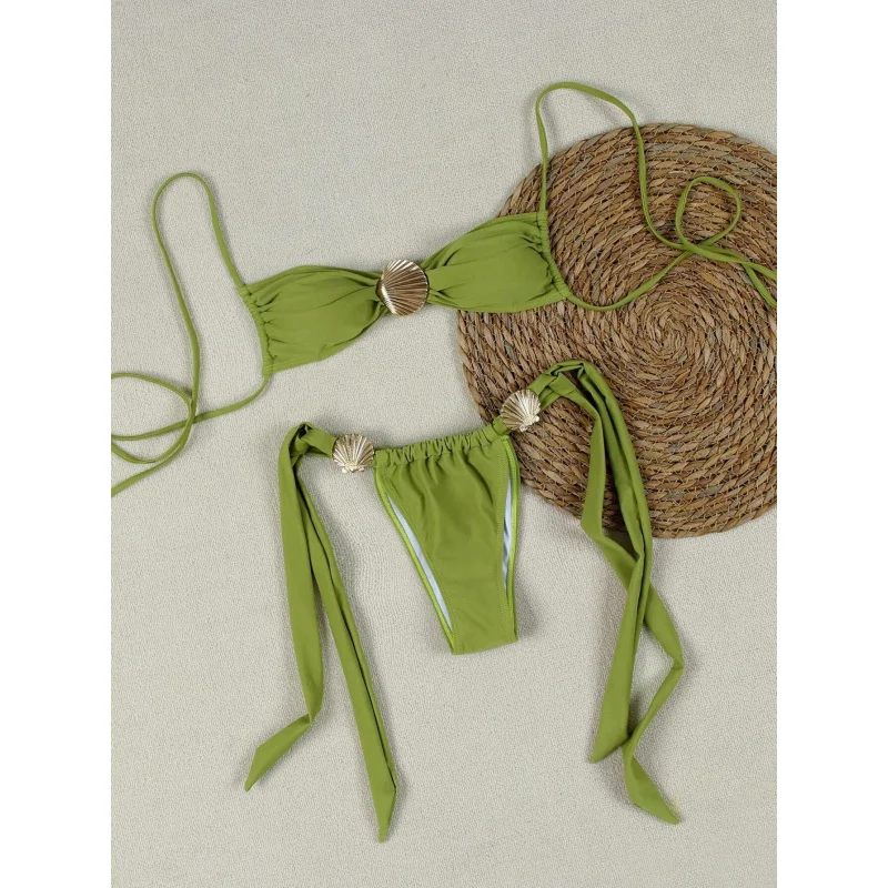 2025New قذيفة معدنية ديكور بلون الدانتيل متابعة مثير لطيف Partybikini