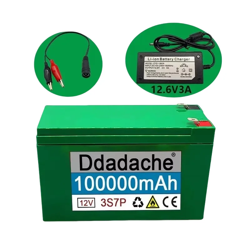 New12V 3S7P lithium-ion battery pack 100Ah, large capacity,for electric scooter,outdoor lighting,sound storage battery+charger