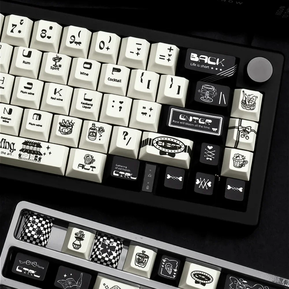 Cherry 151 Keys, Drunk Black and White Keycap Set PBT Set for Mx Cherry Gateron Switch Mechanical Keyboard Kit