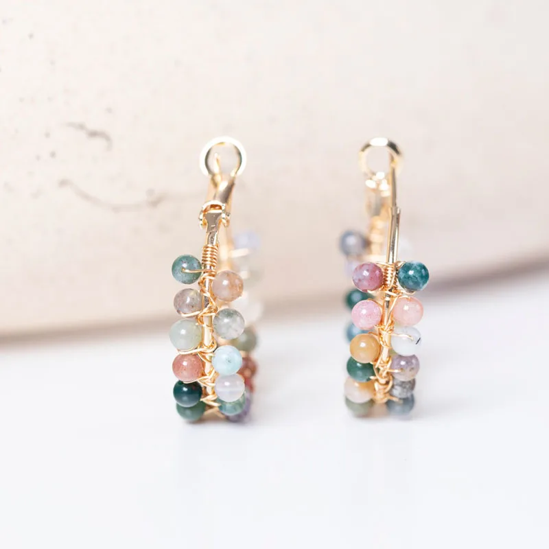 Bohemian Stainless Steel Natural Stone Hoop Earrings Women Trendy Multicolor Turquoise Bead Circle Earring Wedding Party Jewelry