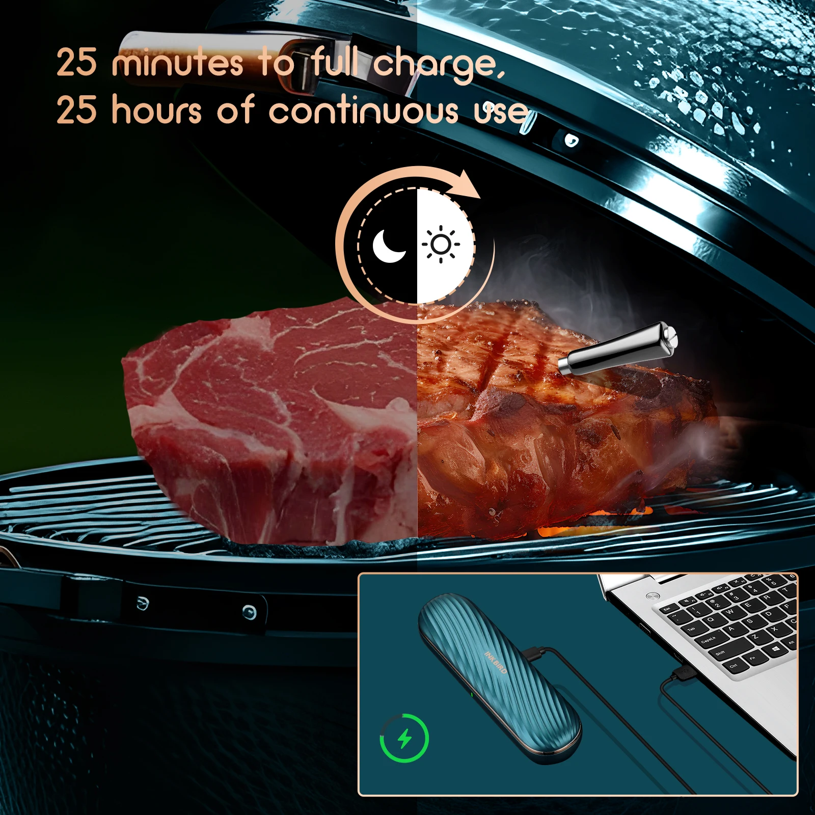 Imagem -03 - Inkbird-termômetro para Churrasco sem Fio Bluetooth Carne Grelhar Fumar 25 Horas de Cozimento Contínuo Int11x-b Ip67