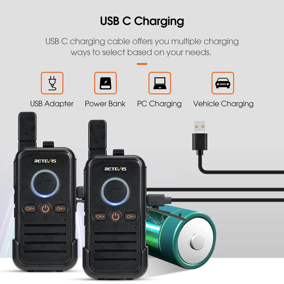 Retevis RB645 Walkie-Talkie PMR446 Dual PTT Professionelles Tragbares Lizenzfreies Zweiwege-Funkgerät VOX USB-C für Hotel Restaurant – Detail 5