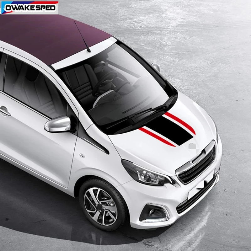 

Гоночная спортивная полоса, наклейка на капот автомобиля для Peugeot 108, Honda Toyota Opel, авто крышка двигателя, декор, виниловая наклейка, аксессуары