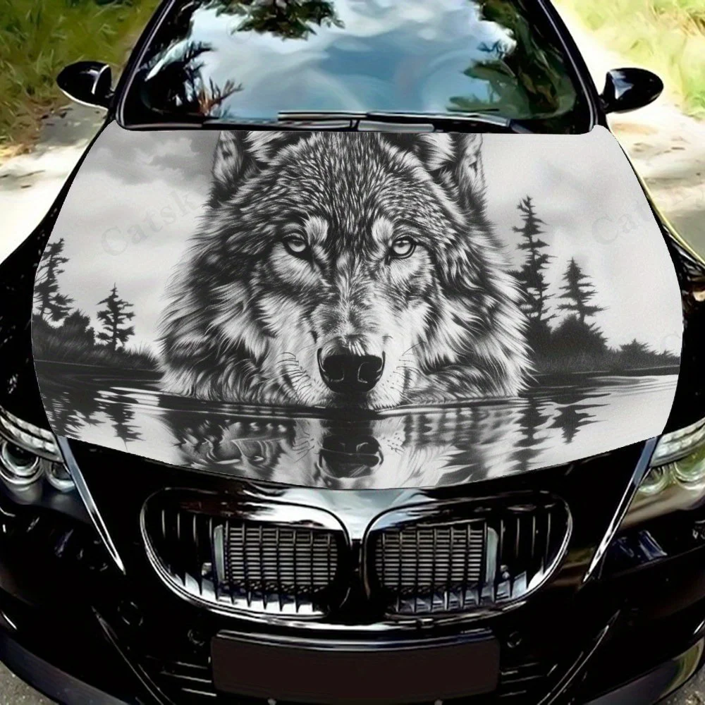 

Ink - Tone Forest Wolf Print car hood stickers, waterproof self-adhesive, scratch resistant, easy to stick, durable car PVC stic