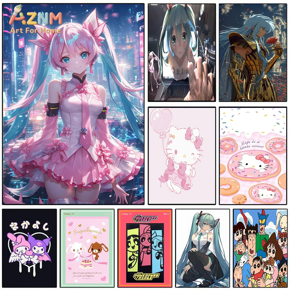 AZNM Hatsune Miku Saint Seiya Aquarius Camus Hello Kitty My Melody Kuromi Sugarbunnies Powerpuff Girls Crayon Shin-chan Anime Ca