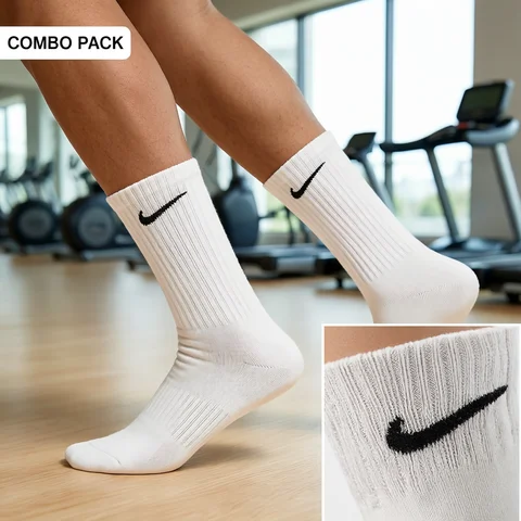 Nike Logo Athletic High-Top Socks Training Mid-Calf Socks Unisex Style Combo Pack White SX7676-100