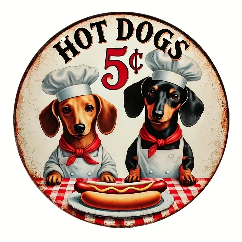 Vintage Hot Dog Sign, 5 Cent Length, Chef-Designed, Perfect Kitchen Wall Decor, Home Decor