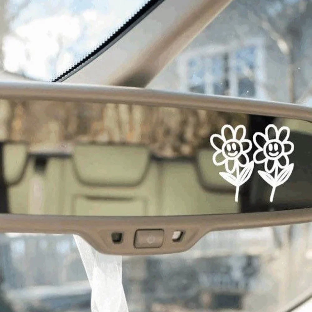 

2 PCS Cute Floral Car Rear View Mirror Decor Stickers Vinyl Decal for Adorning Vehicle Exterior
