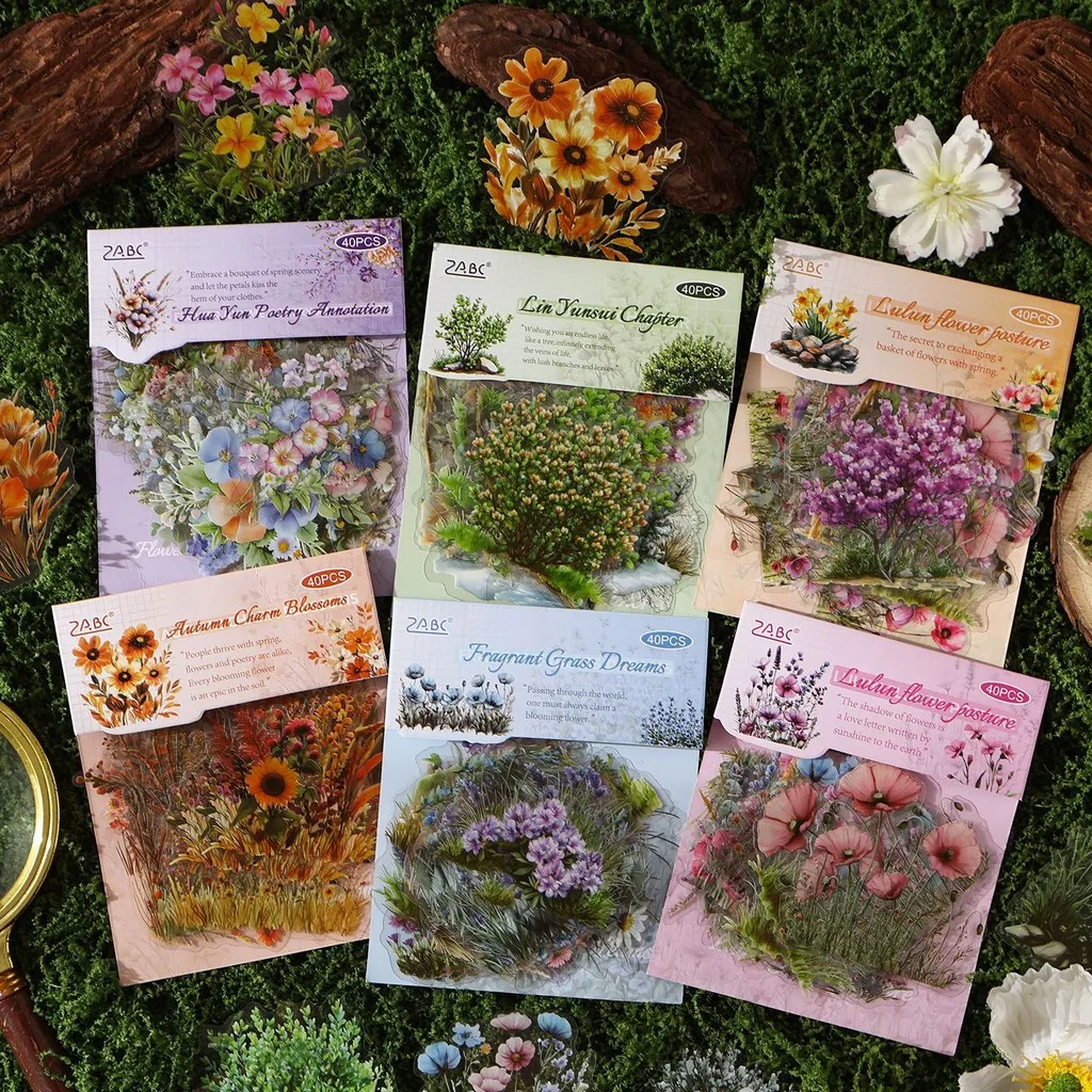 Journamm 40 Stück florale Pflanzen-Scrapbook-Aufkleber für Scrapbooking-Zubehör, ästhetische Junk-Journal-Journaling-Bastelaufkleber