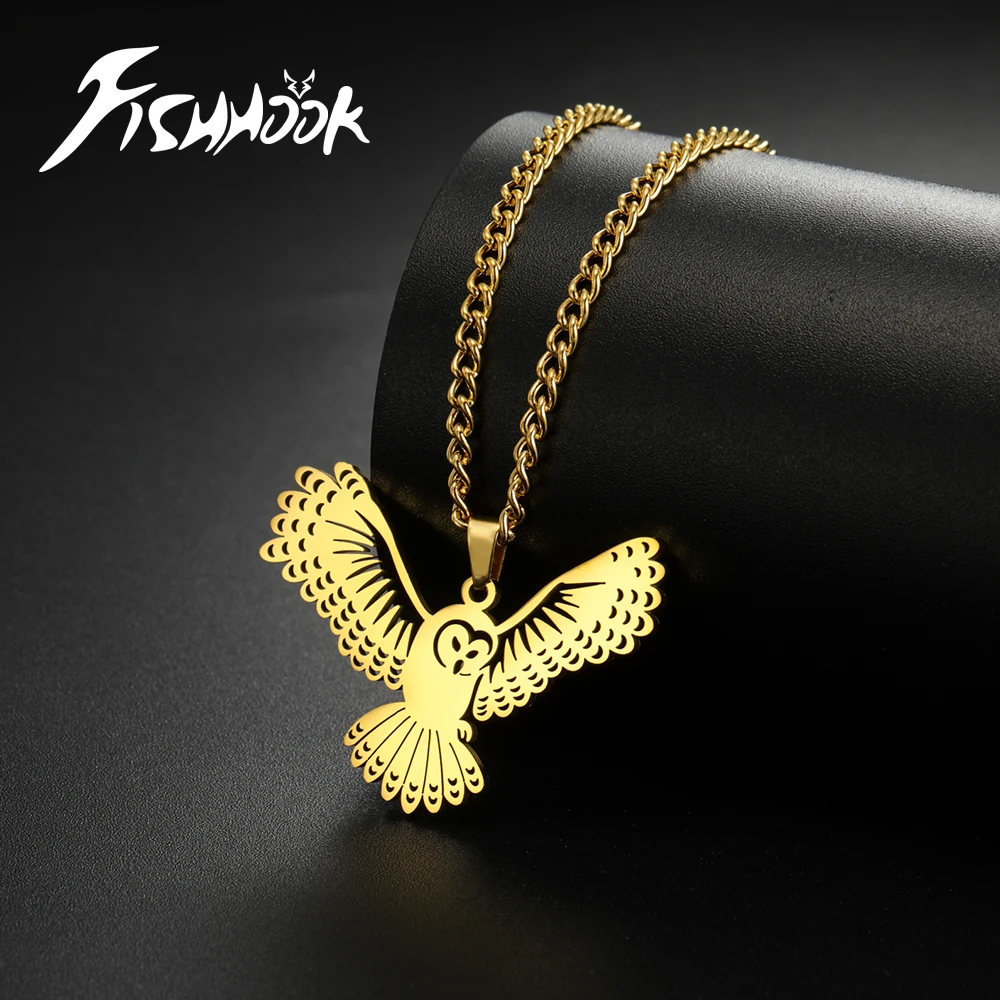 Fishhook Owl Necklace for Woman Men Kid Child Supernatural Amulet Pendant Chain Stainless Steel Jewelry Accessories Gift