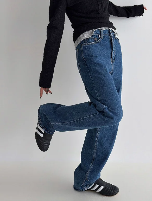 Basic High Waist Straight Leg Pants Simple Daily Casual Long Trousers for Women Comfortable Stretchable Korean Sle Jeans