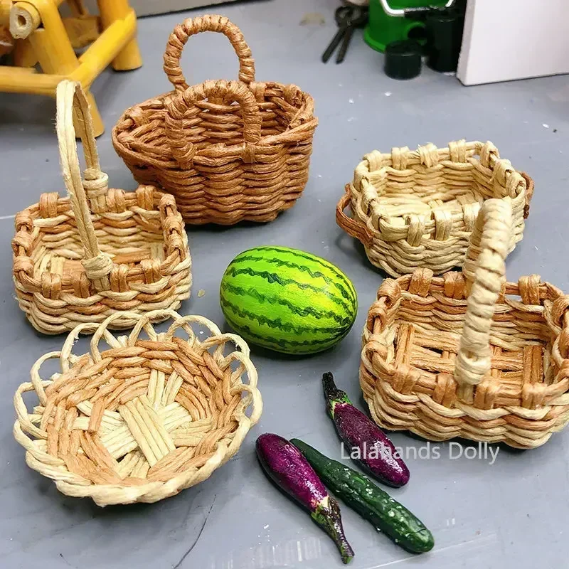 Casa de muñecas hecha a mano, Mini muebles, cesta de frutas, cesta de verduras, juego de alimentos, modelo de casa de muñecas, escena, accesorios de cocina