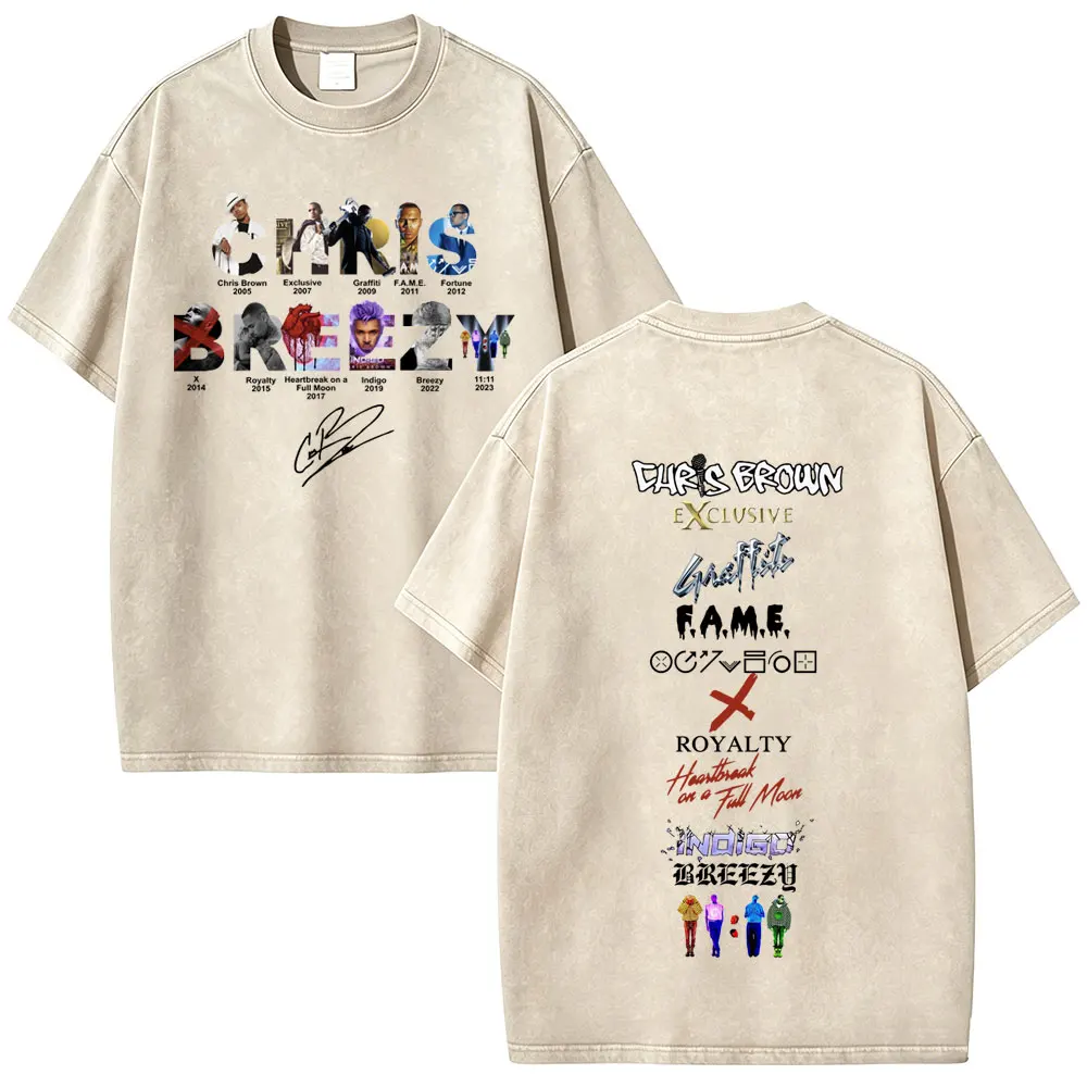 

Washed Vintage Rapper Chris Brown Music Album Cover Logo Merch T-shirt Men Fashion Hip Hop T Shirts Casual Oversized T-shirts