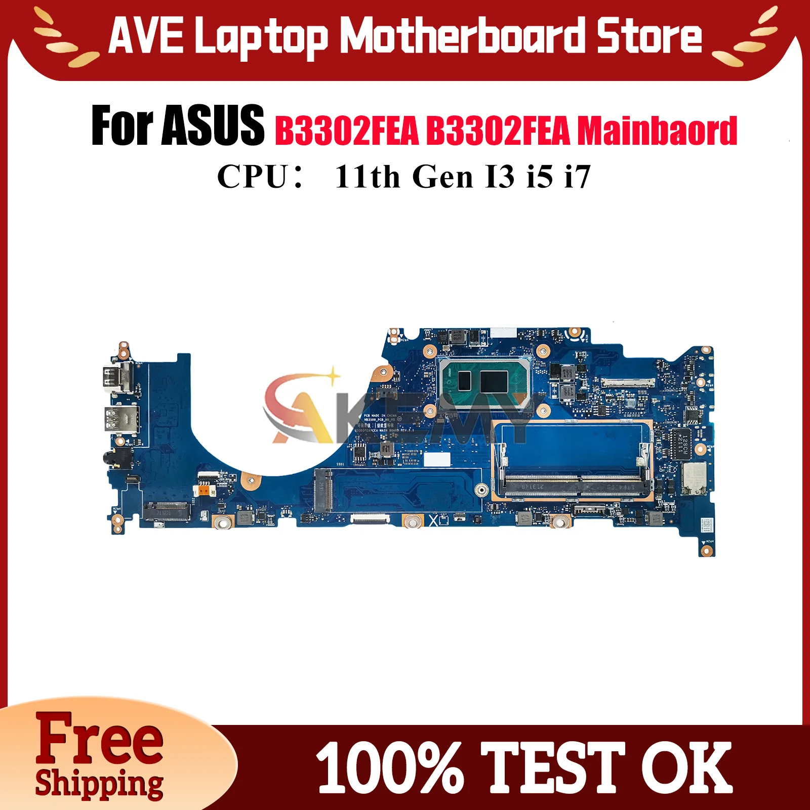 

B3302FEA Laptop Motherboard For ASUS ExpertBook B3302F B3302FEA Notebook Mainboard With 11th Gen I3 i5 i7 tests OK fast shipping