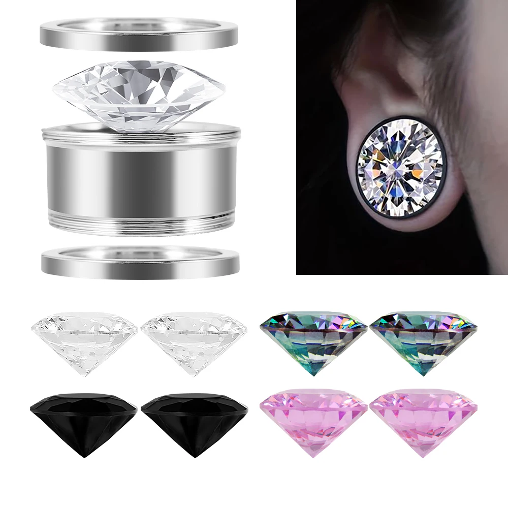 1 Par de Túneles para Oreja de Acero Quirúrgico, Expansores de Oreja con 1 Juego de 4 Pares de Zirconia de Colores, Joyería para Piercing