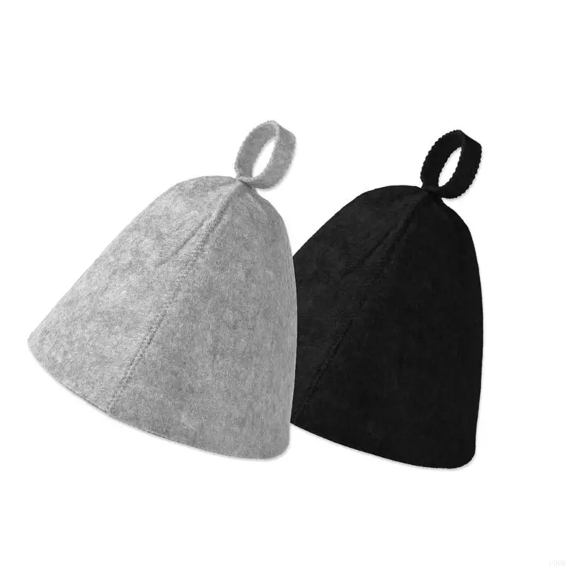 U0DE 2PCS หมวกซาวน่าหมวกขนแกะผ้าขนสัตว์สปาหมวกสวมหมวกทนอุณหภูมิสูงหมวกทนอุณหภูมิสูงเหมาะสำหรับห้องน้ำไอน้ำและฝักบัว