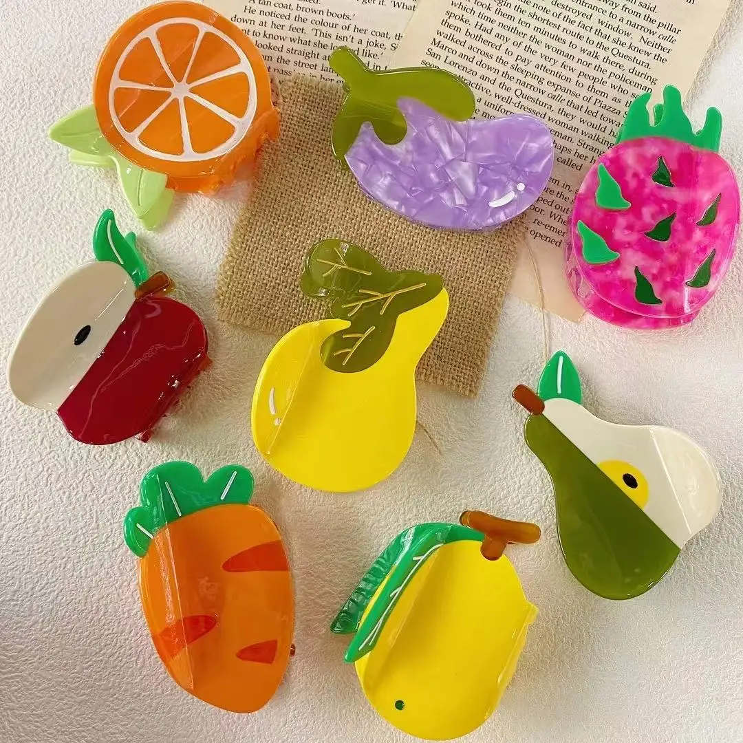 Vegetable Fruit Hair Clip Pear Lemon Carrot Creative Hair Accessory Colorful Hair Claw French Headwear Hair Jewelry Gift 2024