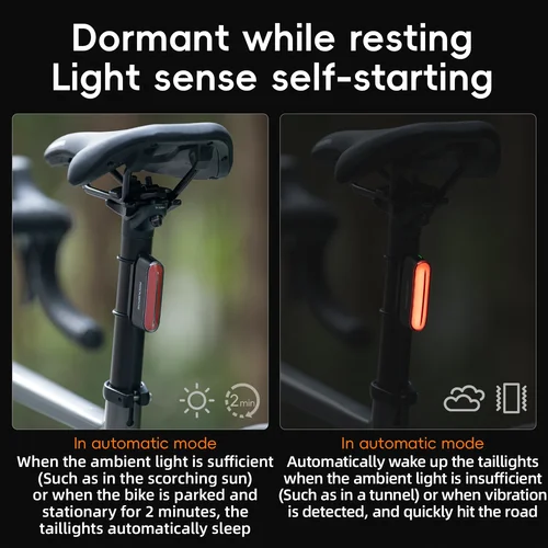 Imagen 2 del producto ROCKBROS-luz trasera de bicicleta inteligente, luz trasera magnética, 7 modos, LED, equipo de conducción nocturna, Sensor de freno inteligente