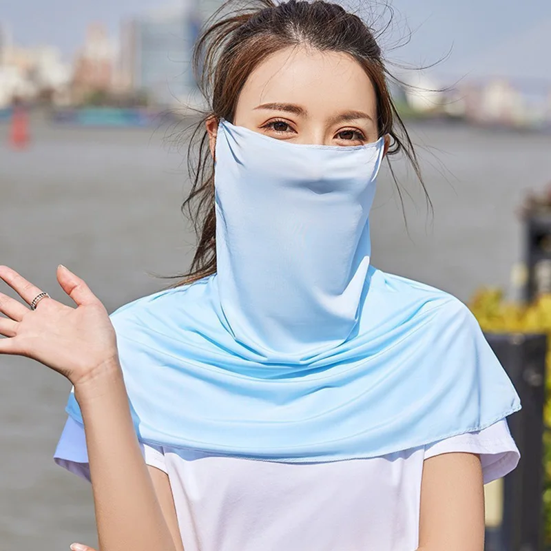 New UV Protection Outdoor Neck Wrap Cover Solid Color Sports Sun Proof Bib Summer Ice Silk Mask Face Cover Sunscreen Face Scarf