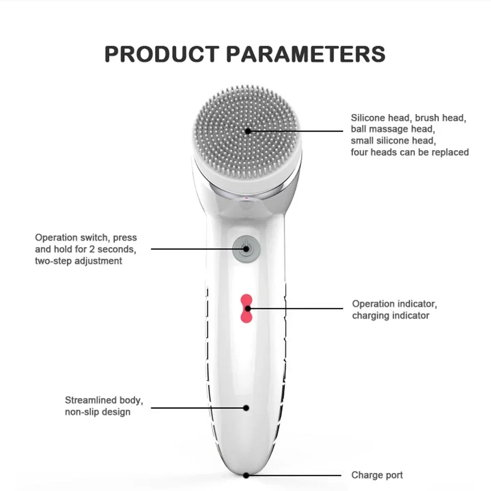 Escova elétrica de limpeza facial, 4 em 1, massageador facial, ipx6, à prova d'água, limpeza profunda da pele, escova rotativa, máquina de cravo