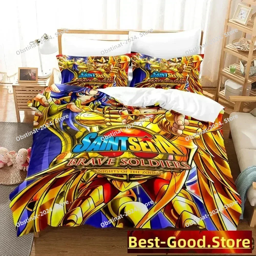 Anime Saint Seiya 3D Printing Comforter Bedding Set,Duvet Cover Bed Set Quilt Cover Pillowcase,King Queen Size Bedding Set Kid