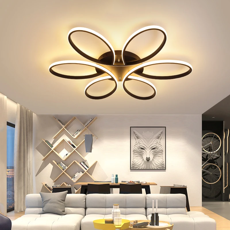 Modern Bedroom Led Ceiling Light Kids Home Decor Nordic Living Room Apartment Kitchen Chandelier Black Petal Lighting Fixtures