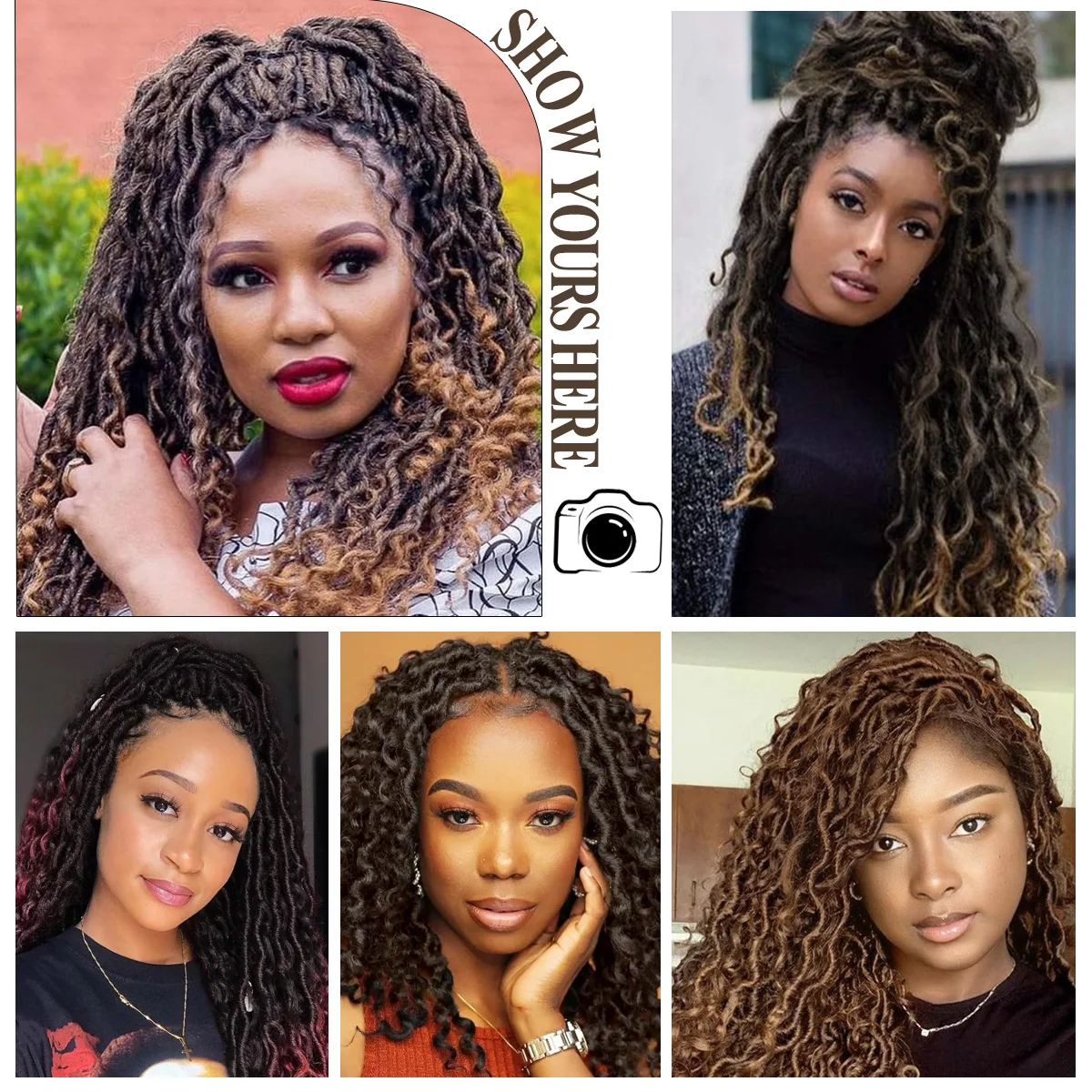 شعر كروشيه Goddess Faux Locs للنساء ذوات البشرة السمراء، شعر كروشيه Goddess Locs، شعر Boho Style Locs، شعر نهري بأطراف مجعدة