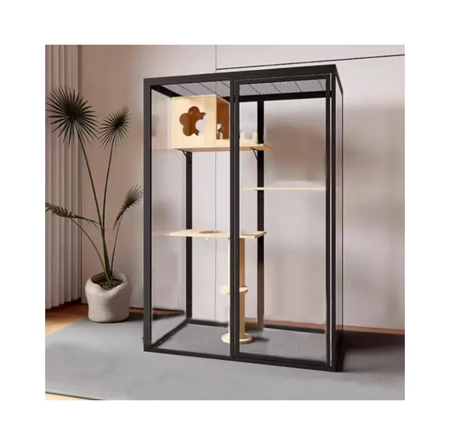 

Изготовленная на заказ панорамная алюминиевая рама с шкафом для лазанья для кошек из закаленного стекла 126*60*183 см, роскошный кошачий домик