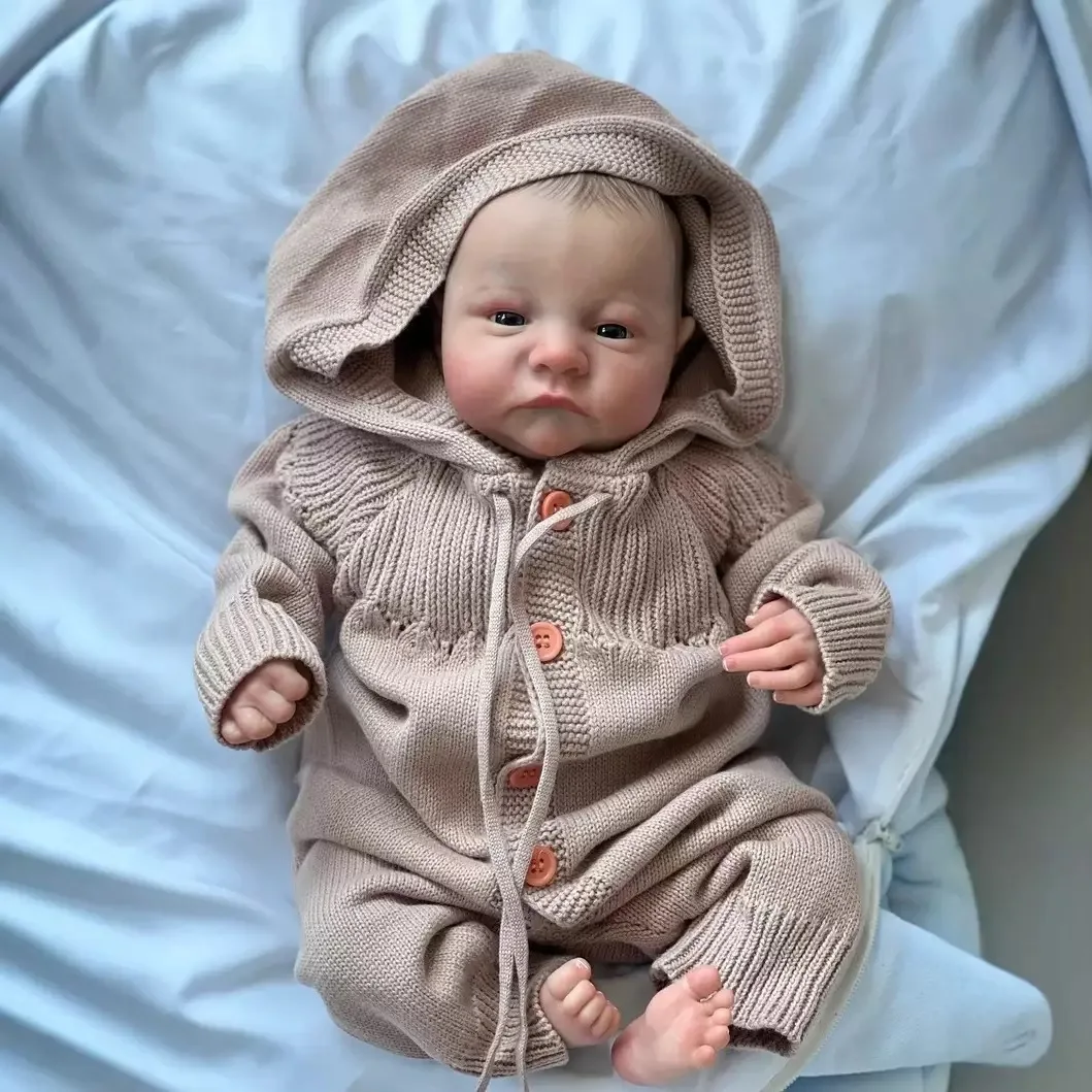 19 inch wakker Levi herboren babypop realistisch pasgeboren formaat, 3D-huidtextuur met zichtbare aderen, handgemaakte verzamelbare kunstpop