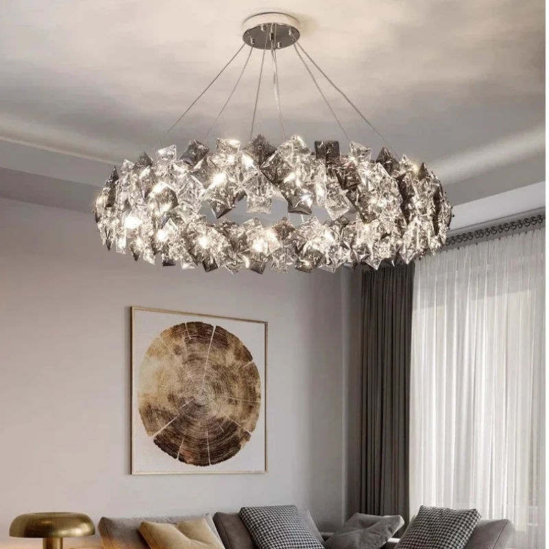 Luxury Light-emitting diode K9 Crystal, lustre Golden chandelier decorating the villa hall ceiling APP with RC Dimmable