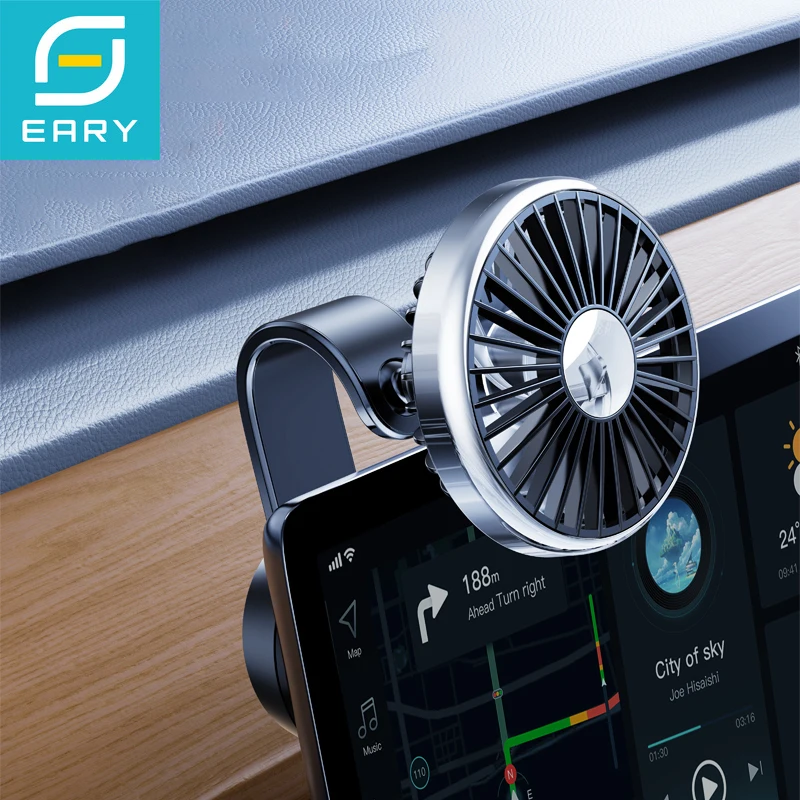 Eary Car Suction Cup Fan Mount Vehicle Screen 360° Rotatable 3 Speeds Wind Summer Cooler Fans With Colored Lights Car Electronic