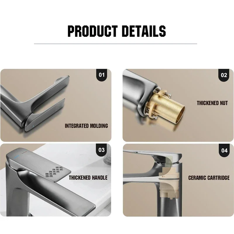 NEW High-end Brass Core Modern Bathroom Sink Faucet Single Handle Deck Mounted Wash Basin Water Tap Hot And Cold Mixer