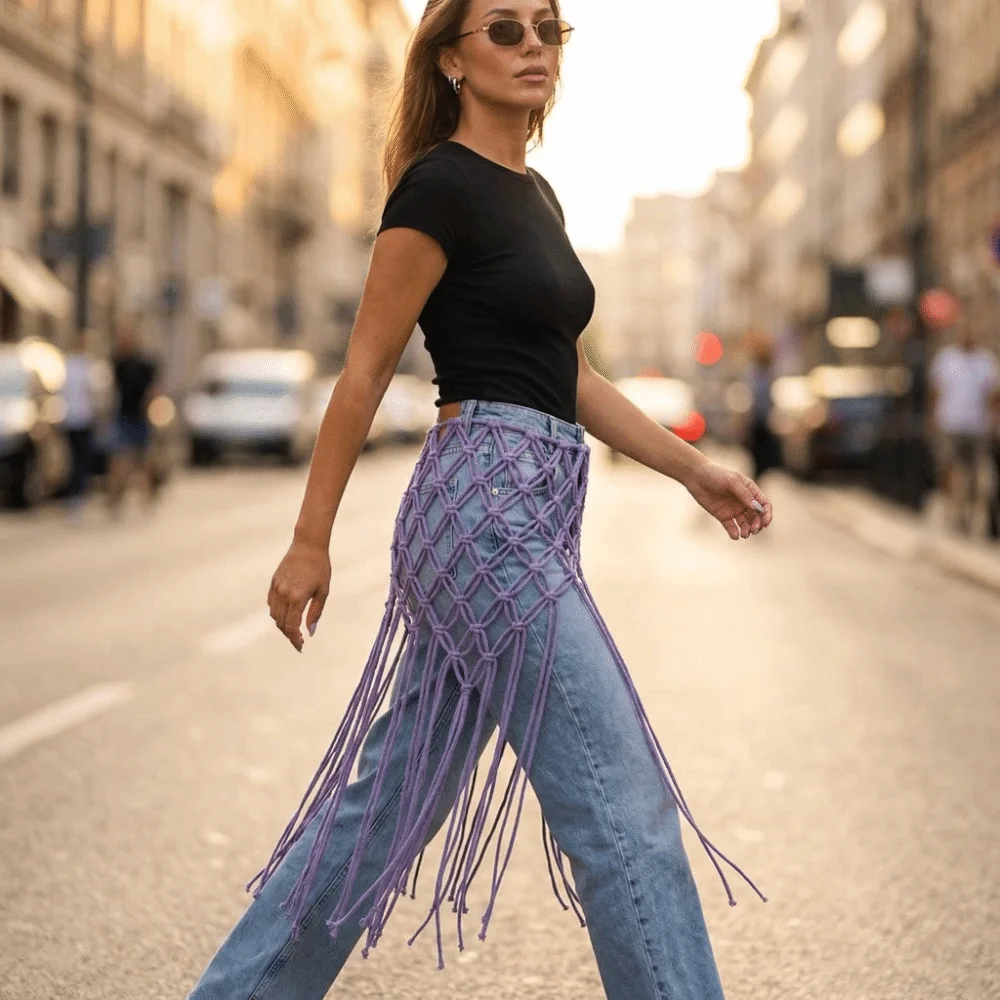 

Handwoven Mesh Tassel Waist Belt Woven Ethnic Ancient Waist Decoration Adjustable Versatile Belted Skirt Denim Pants