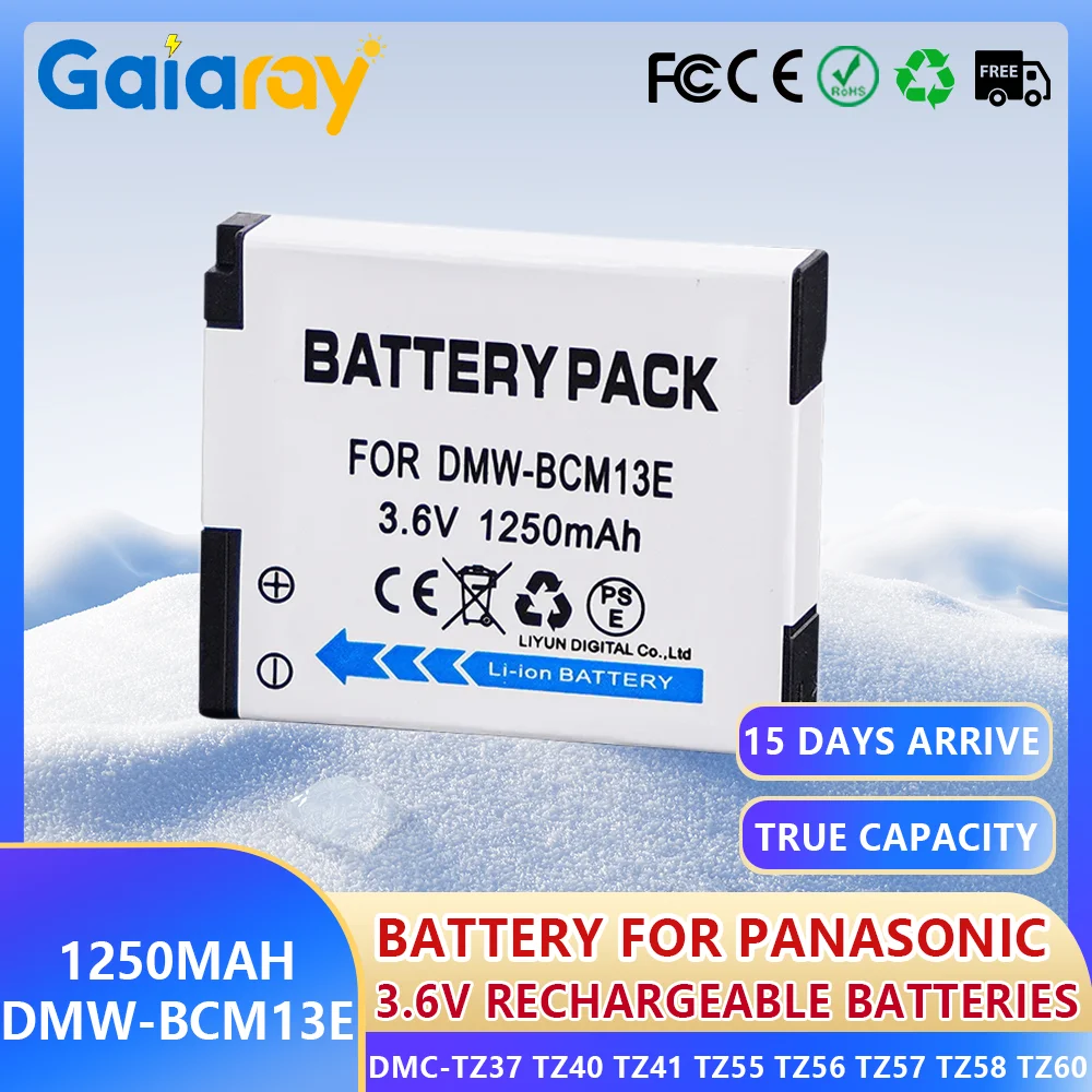 3,6 В 1250 мАч DMW-BCM13 BCM13E BCM13 аккумулятор для камеры Panasonic DMC-TZ37 TZ40 TZ41 TZ55 TZ56 TZ57 TZ58 TZ60 TZ70 LZ40 DC-TS7