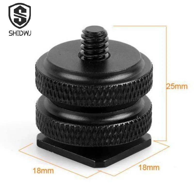 1/4 Inch Dual Nuts Tripod Mount Screws To Flash Camera Hot Shoe Adapter Hot Cold Shoe Connector For Camera Studio Accessories
