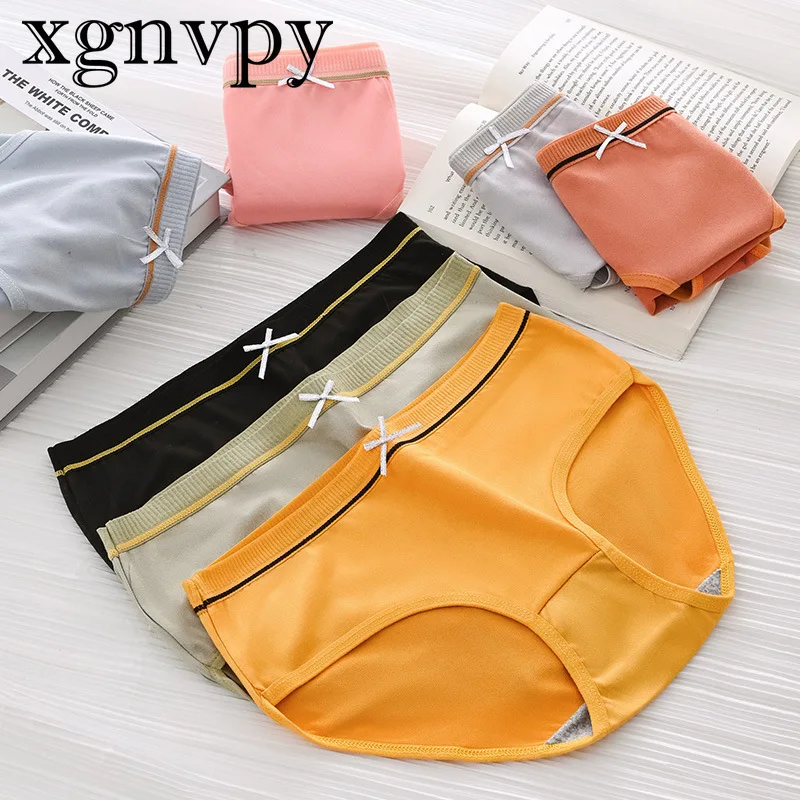 xgnvpy 2024 Womens Panties Cotton Solid Color Undergarments Mid Waist Feminine Comfort Breathable Lingerie Student Briefs