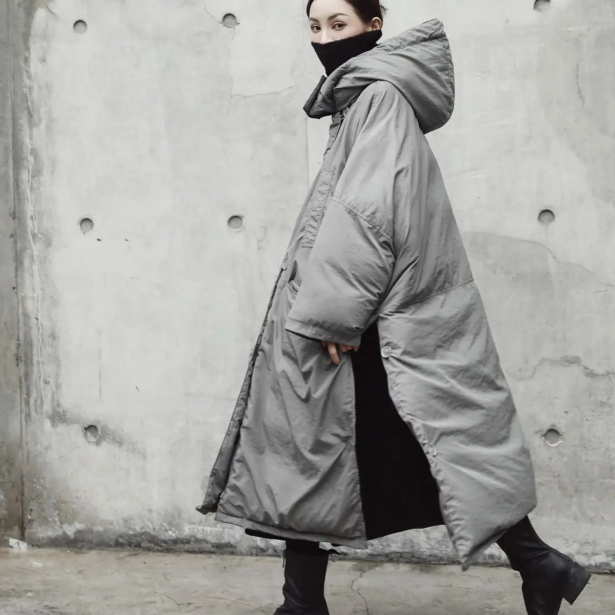 Vefadisa 2024 Winter New Gray Women Parkas Coat Hooded Long Sleeve Long Split Parkas Coat Fashion Casual Warm Parkas ZXY1369A