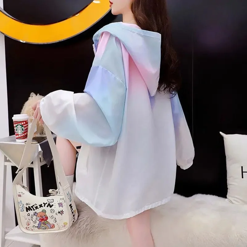 

Streetwear Women Hooded Sweatshirt Long Sleeves Jackets Thin Summer Sunscreen Clothing Zipper Casual Loose Coat Women Clothes