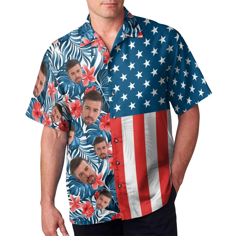 Summer Fashion Custom Face Shirts For Men Boyfriend 3D Printed Hawaiian Shirts Hot Sale Vacation Beachwear
