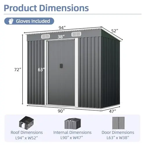 4x8 Metal Outdoor Storage Shed with Sliding Door, Grey | Steel Construction, For Backyard & Patio, Garden Tool Storage