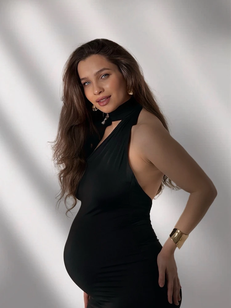 Boutique Backless Maternity Dress Bodycon Photography Gown for Pregnancy Photoshoot Baby Shower Evening Wear Women
