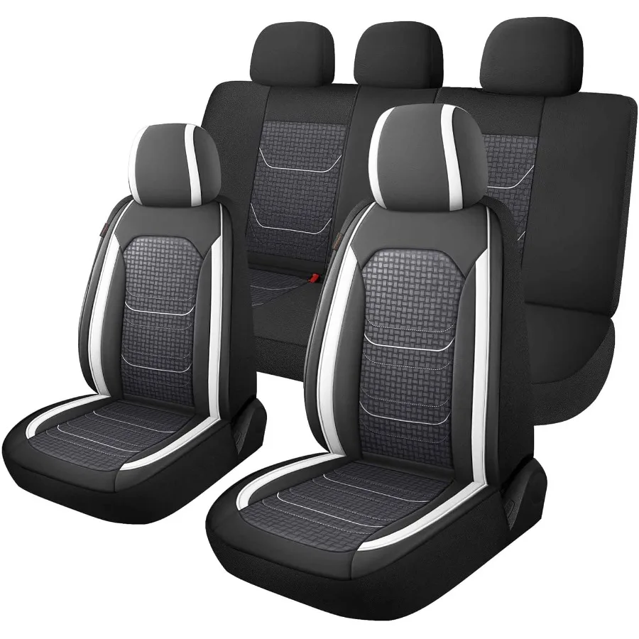 

Чехлы на автомобильные сиденья премиум-класса из искусственной кожи и фланели для полных сидений с разделенной скамьей, универсальные, подходят для большинства автомобилей-седанов, грузовиков, внедорожников