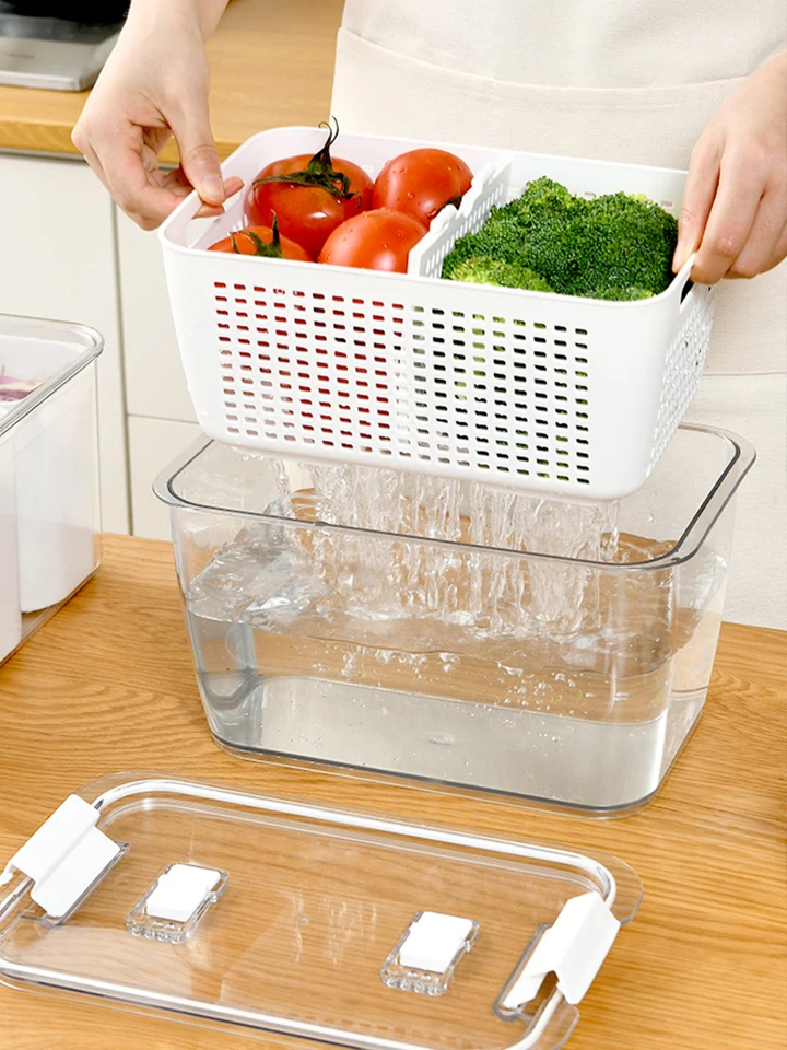 ACAREY Réfrigérateur Boîte de Rangement pour Fruits Légumes Fromages Scellée Carré Bac à Cuisine Ménage Stockage Nourriture Conservation Le Frigo (0.5L Blanche