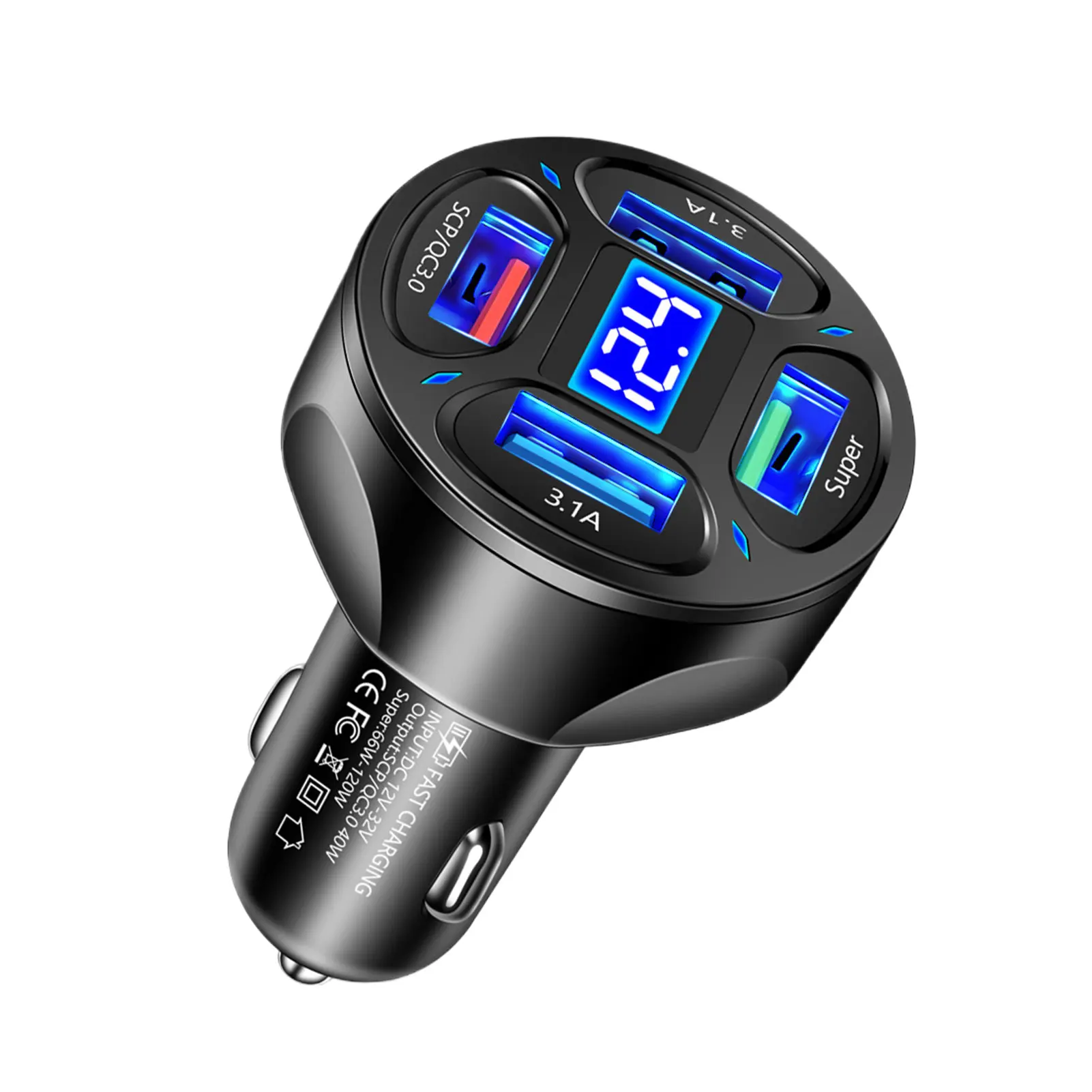 Fast Charging Car Charger With 4 USB Ports For Phone 4-in-1 Car Charger Has Multiple Protection