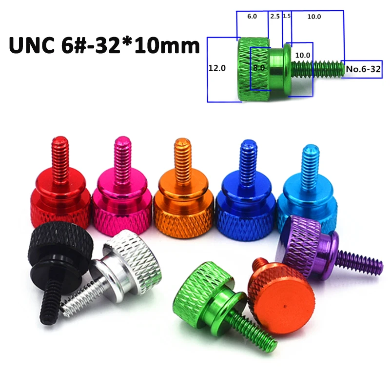 2-10pcs UNC 6#-32 Length 10mm Aluminum Alloy Knurled Hand Tighten Thumb Screw Hand Grip Knob Step Bolt Computer Case DIY Anodize