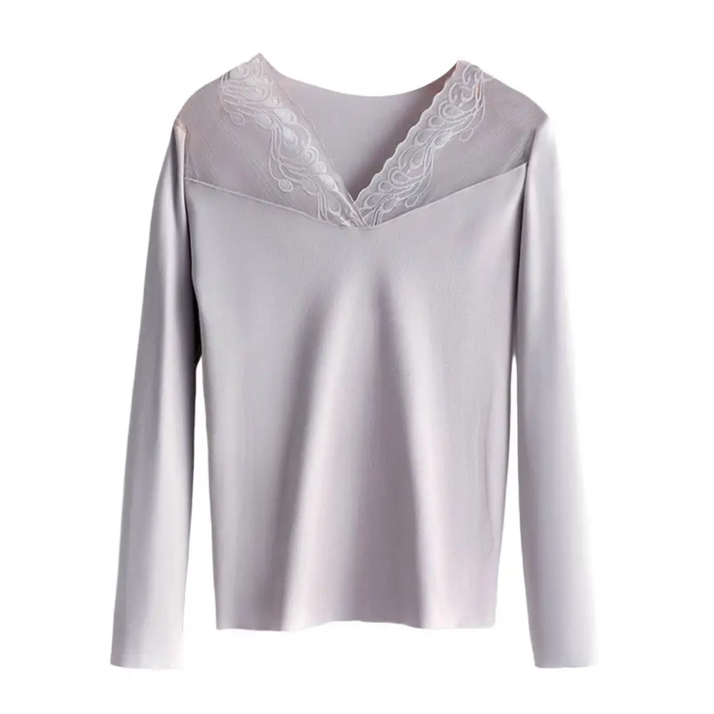 Chic Bottoming Blouse Elastic Winter Undershirt Solid Color Basic Derong Patch Lining Bottoming Shirt  Coldproof