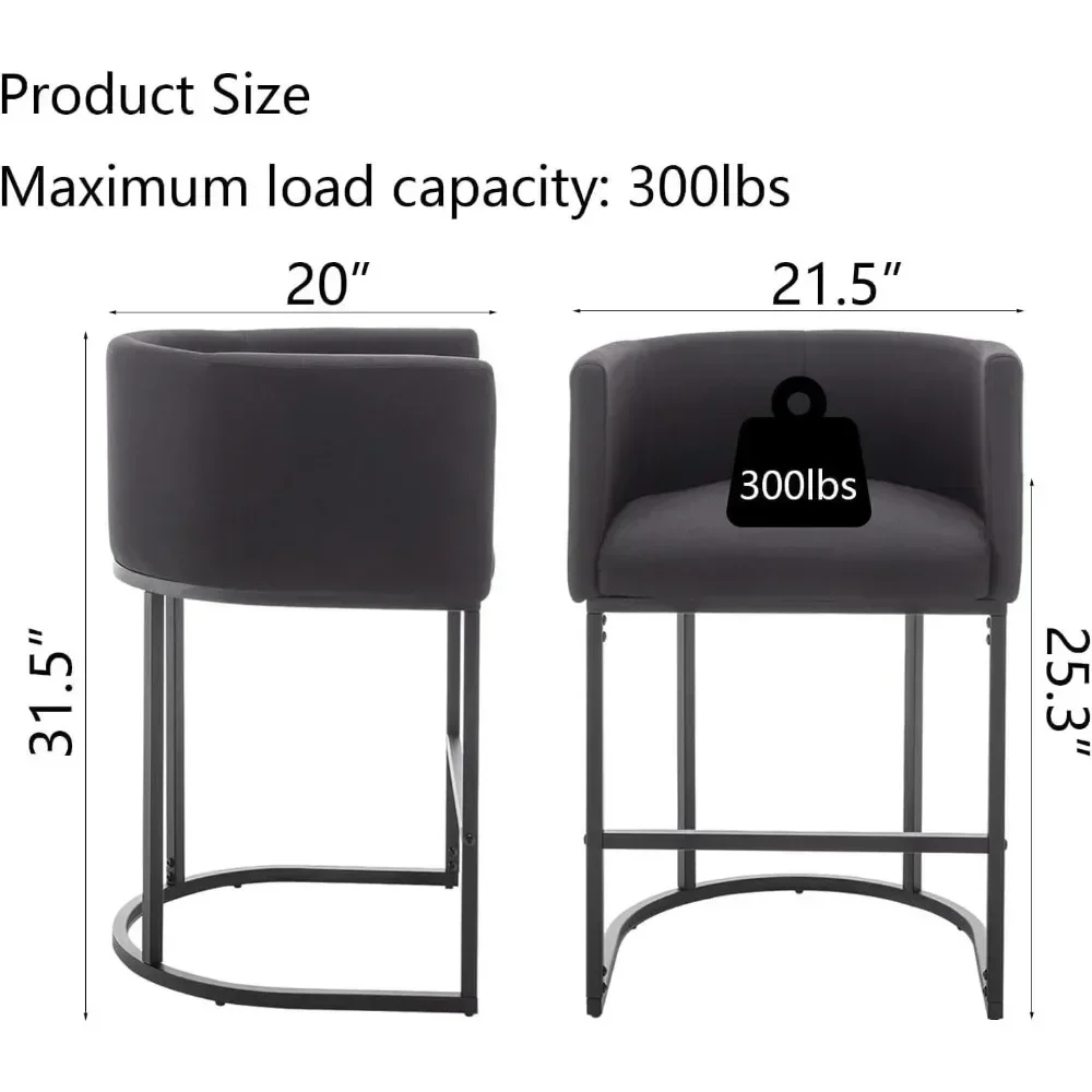 25" Barhocker in Thekenhöhe, 4er-Set, moderner Barhocker mit Rückenlehne, Metallrahmen, gepolsterte Barhocker für die Kücheninsel