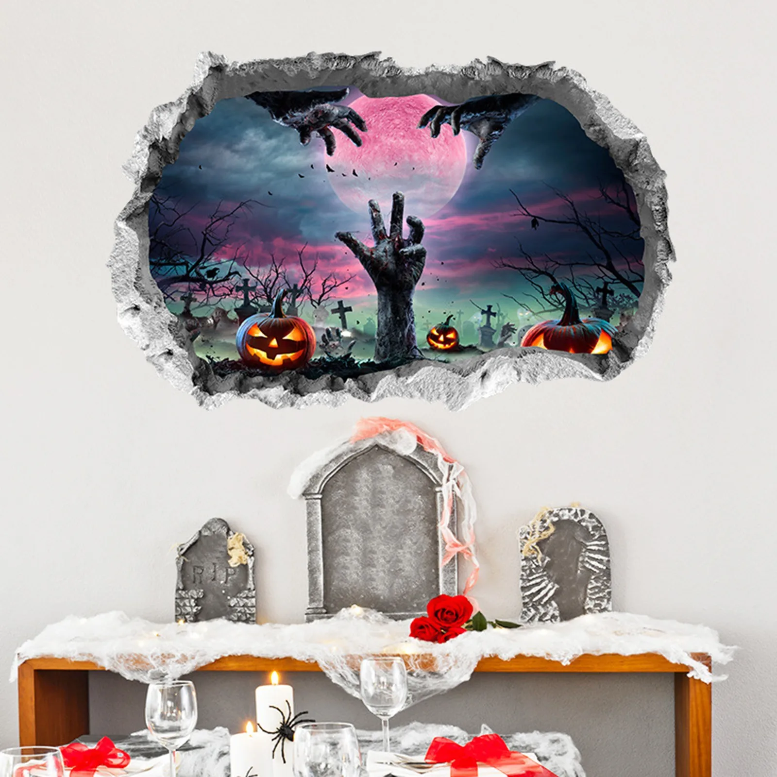 

Halloween 3d Ghost Hand Wall Sticker Self-Adhesive Removable Wallpaper Horror Atmosphere Decoration Halloween Home Decor