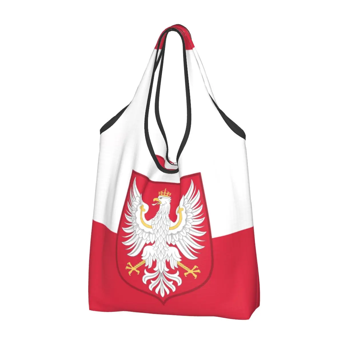 Custom Kingdom Of Poland Flag Shopping Bag Women Portable Large Capacity Grocery Tote Shopper Bags